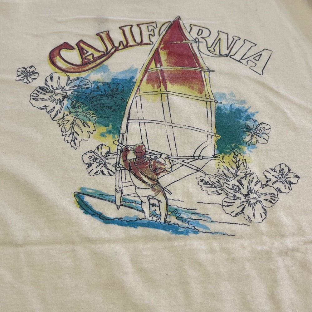 Vintage Old Navy California Windsurfing Ringer T Shirt 2005 Yellow Men's S Y2K